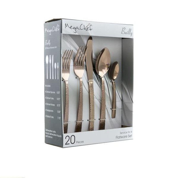 Megachef Megachef MCFW-BAILY-ROSEGOLD 4 in. Baily Flatware Utensil Set with Stainless Steel Silverware Metal Service - Rose Gold - 20 Piece MCFW-BAILY-ROSEGOLD
